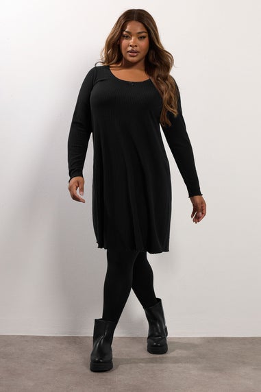 Yours Curve Black Ribbed Tunic Mini Dress