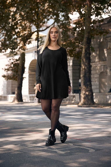 Yours Curve Black Ribbed Tunic Mini Dress