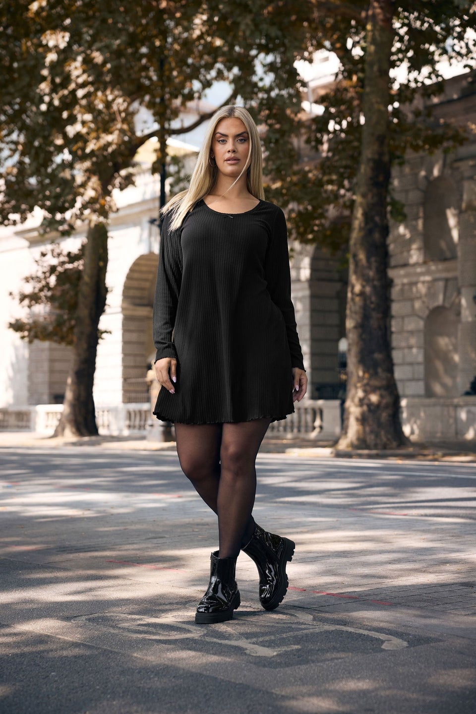 Yours Curve Black Ribbed Tunic Mini Dress