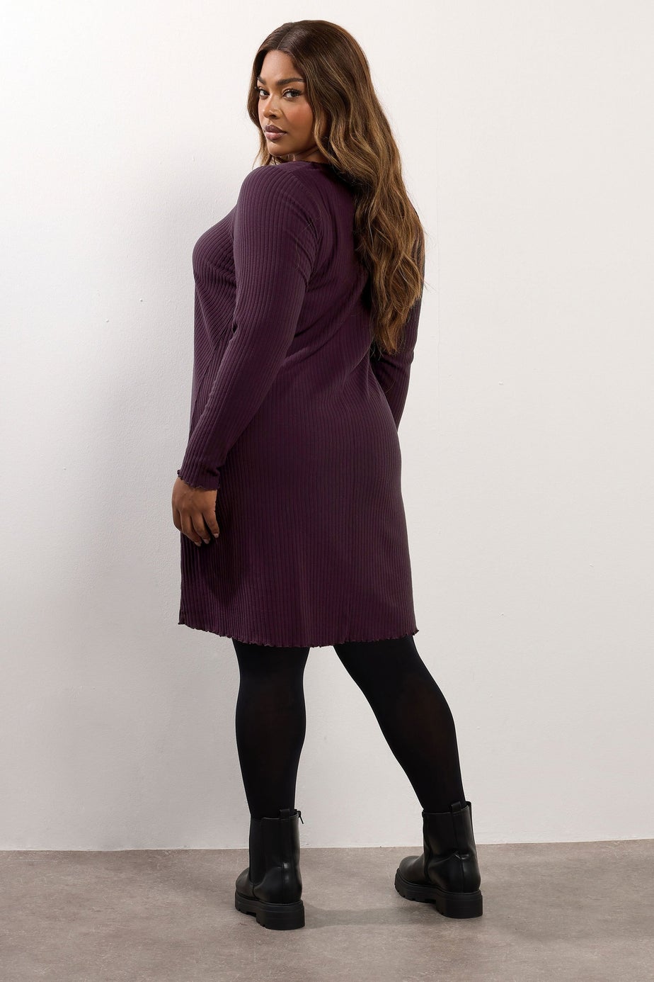 Yours Curve Purple Ribbed Tunic Mini Dress