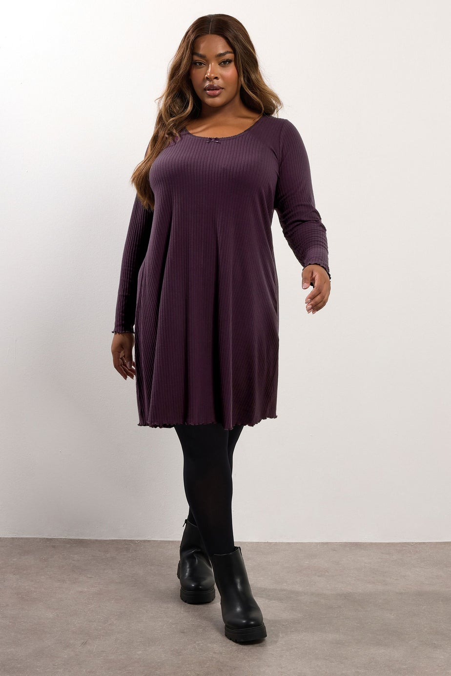 Yours Curve Purple Ribbed Tunic Mini Dress