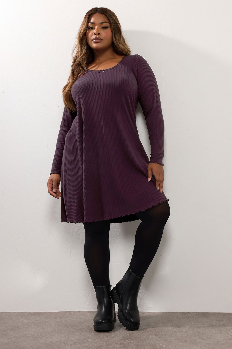 Yours Curve Purple Ribbed Tunic Mini Dress