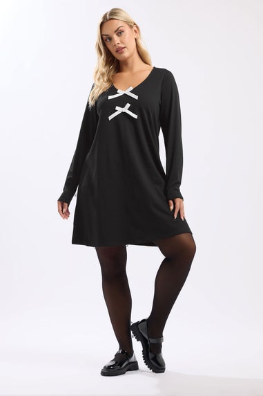 Yours Curve Black Bow Detail Tunic Dress