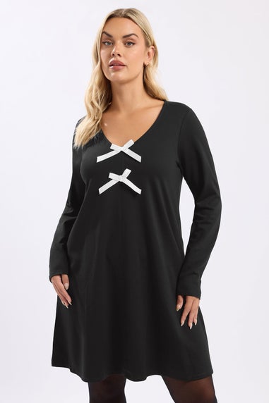 Yours Curve Black Bow Detail Tunic Dress