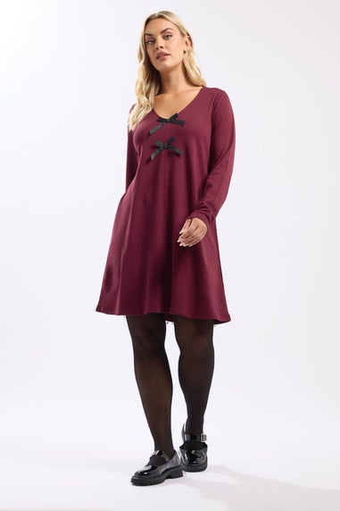 Yours Curve Burgundy Red Bow Detail Tunic Dress