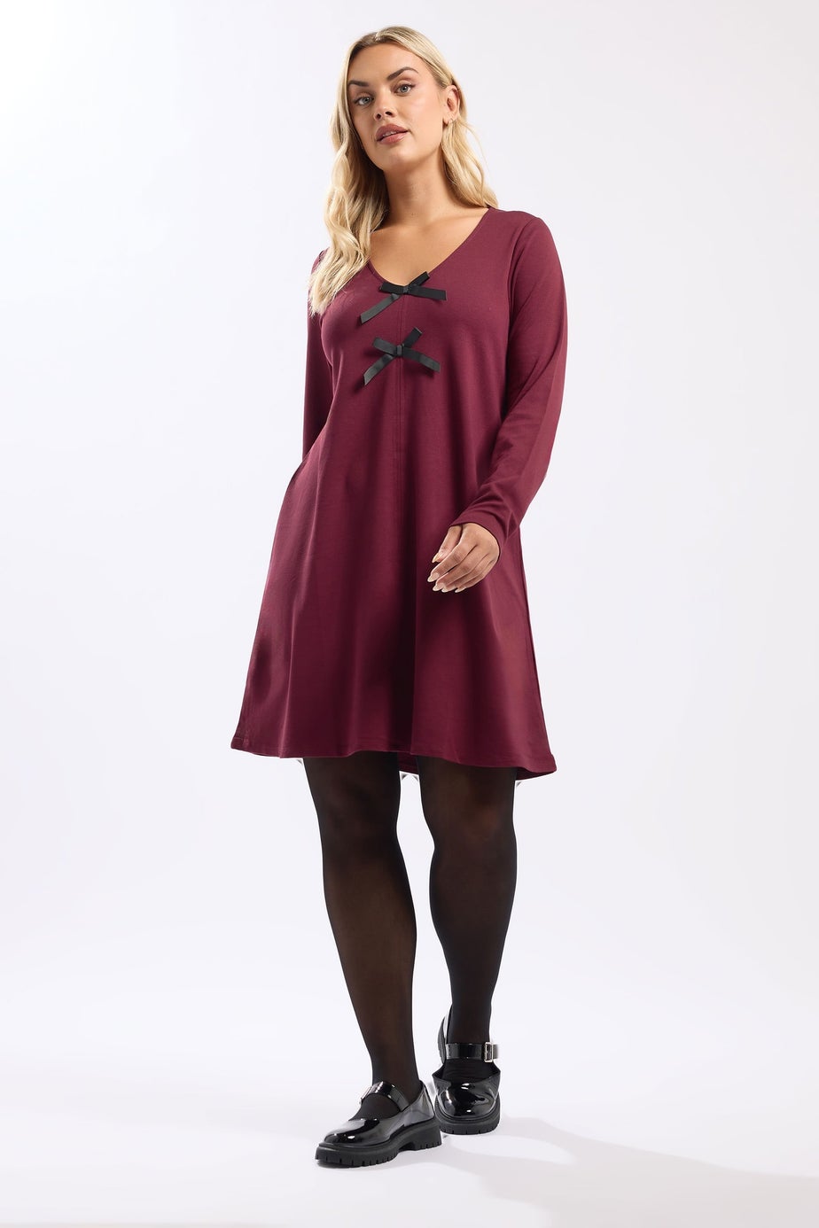 Yours Curve Burgundy Red Bow Detail Tunic Dress