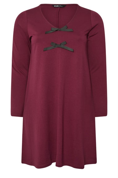 Yours Curve Burgundy Red Bow Detail Tunic Dress