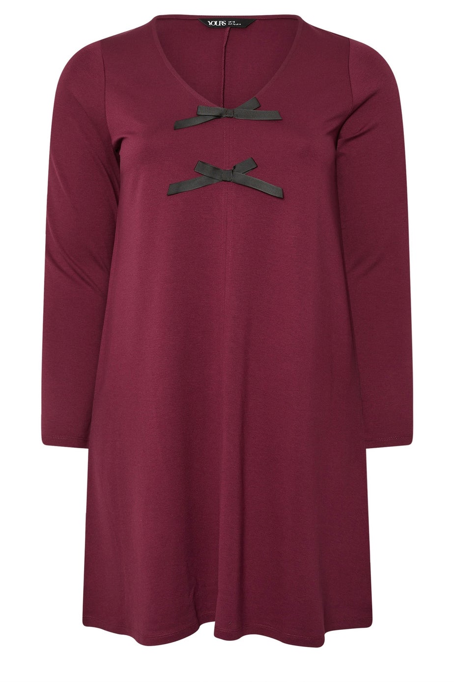 Yours Curve Burgundy Red Bow Detail Tunic Dress