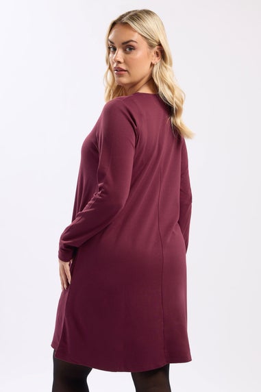 Yours Curve Burgundy Red Bow Detail Tunic Dress