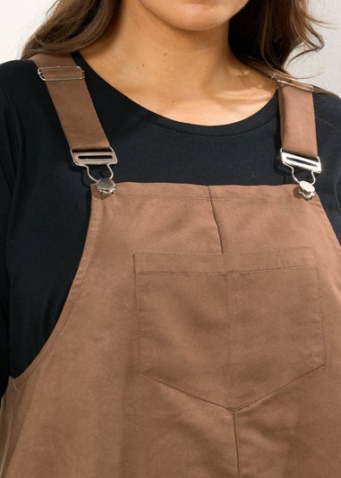 Yours Curve Brown Faux Suede Pinafore Dress