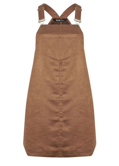 Yours Curve Brown Faux Suede Pinafore Dress