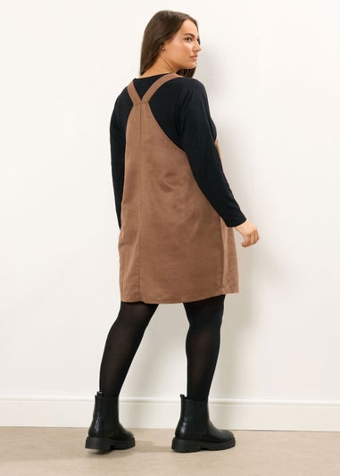 Yours Curve Brown Faux Suede Pinafore Dress