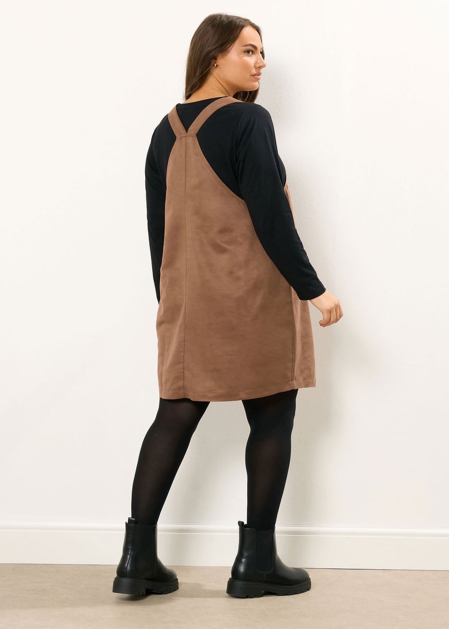 Yours Curve Brown Faux Suede Pinafore Dress
