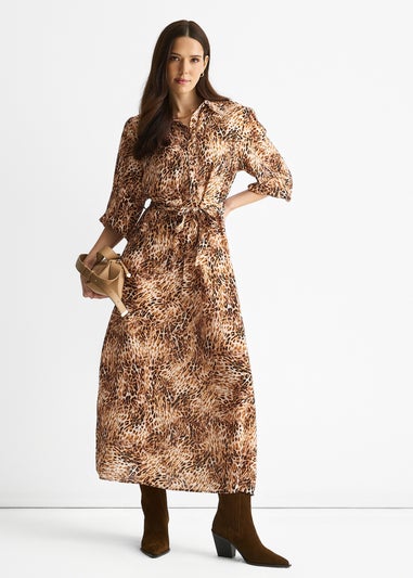 Gini London Brown Animal Printed Shirt Midi Dress