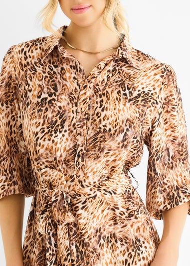 Gini London Brown Animal Printed Shirt Midi Dress