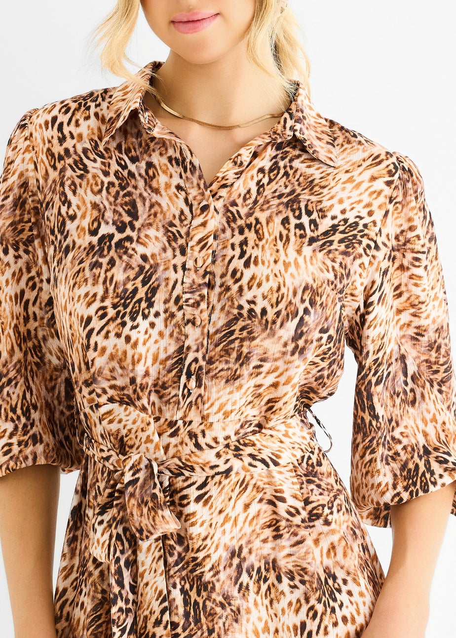 Gini London Brown Animal Printed Shirt Midi Dress