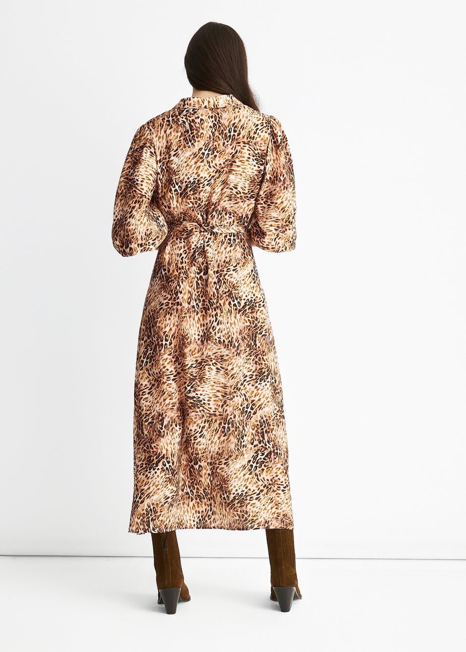 Gini London Brown Animal Printed Shirt Midi Dress