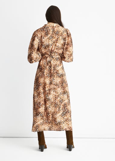 Gini London Brown Animal Printed Shirt Midi Dress