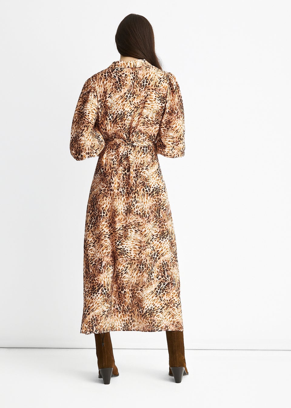 Gini London Brown Animal Printed Shirt Midi Dress