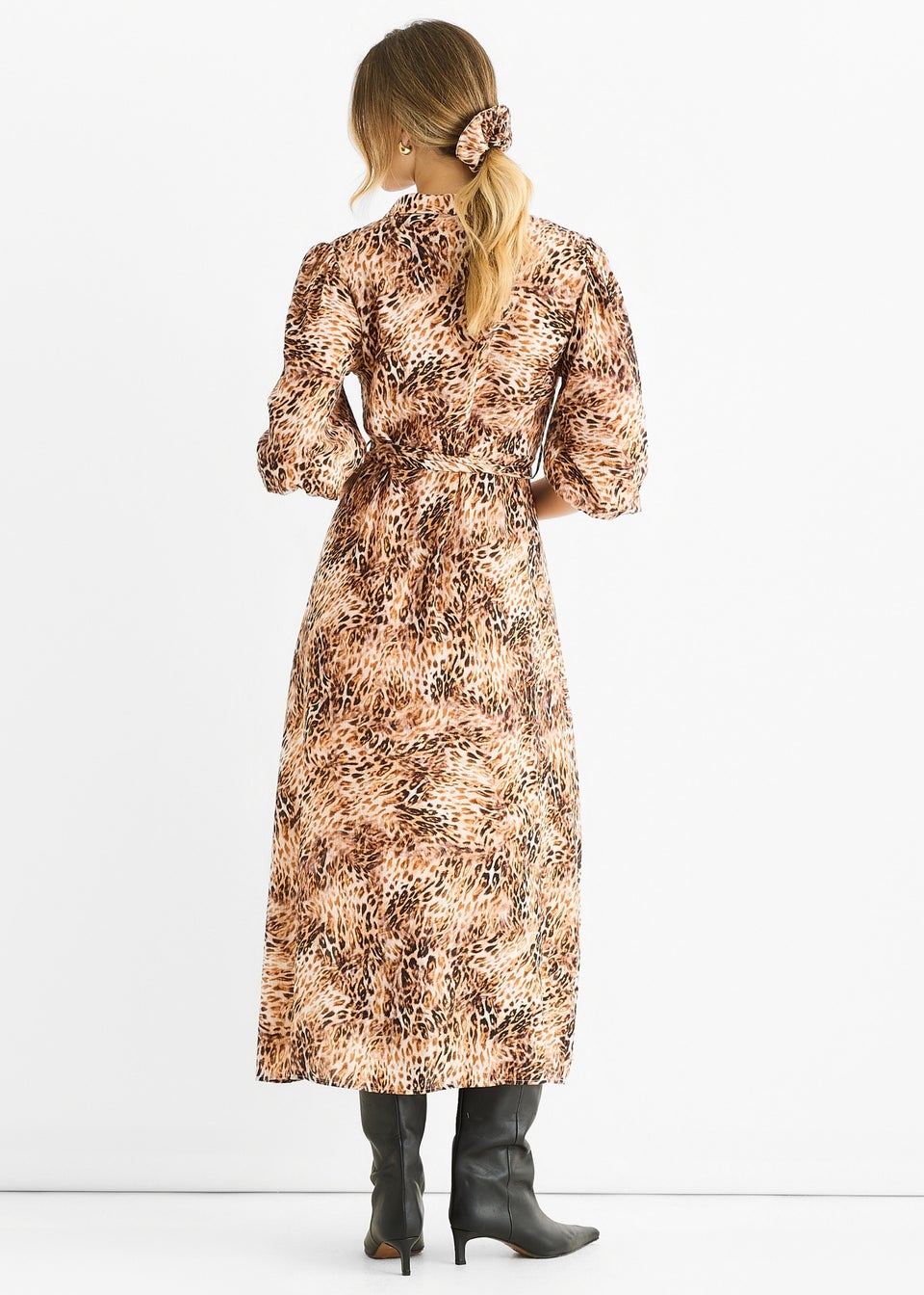 Gini London Brown Animal Printed Shirt Midi Dress