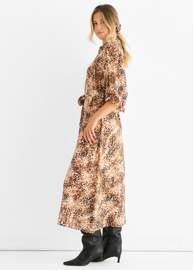 Gini London Brown Animal Printed Shirt Midi Dress