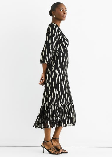 Gini London Black Viscose Clipped Balloon Sleeve Midi Dress