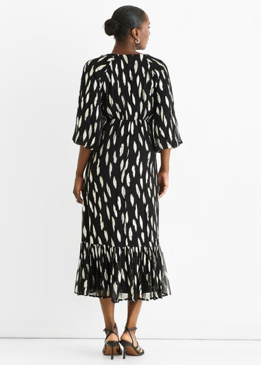 Gini London Black Viscose Clipped Balloon Sleeve Midi Dress