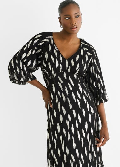 Gini London Black Viscose Clipped Balloon Sleeve Midi Dress