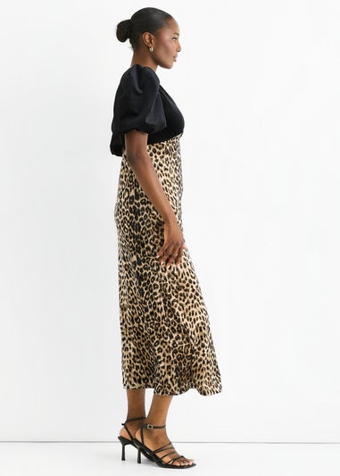 Gini London Black Animal Velvet Contrast Top Ocassion Midi Dress