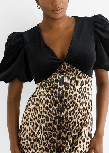 Gini London Black Animal Velvet Contrast Top Ocassion Midi Dress