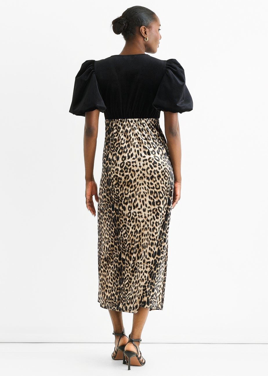 Gini London Black Animal Velvet Contrast Top Ocassion Midi Dress