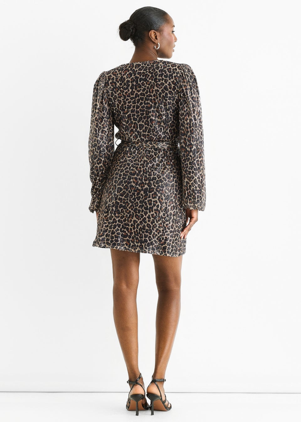 Gini London Black Animal Sequin Wrap Elasticated Wasit Mini Dress