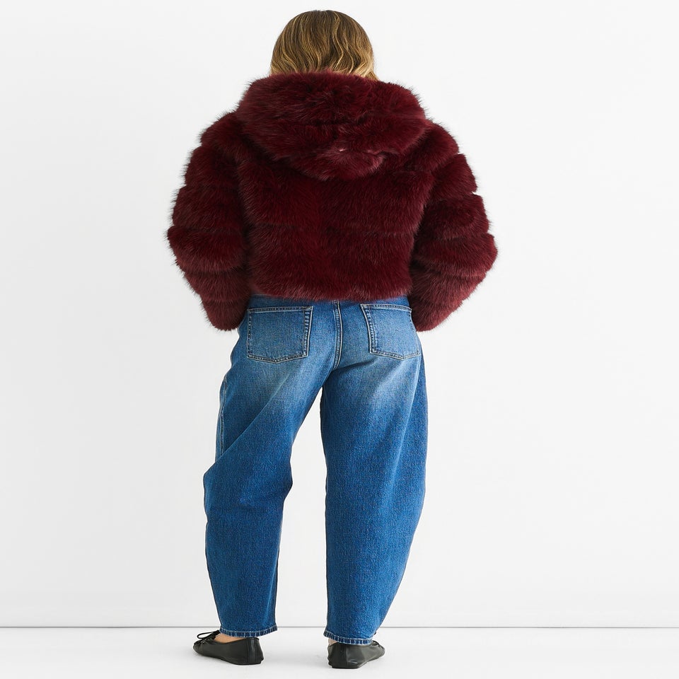 Gini London Burgundy Panel Faux Fur  Zip Front Jacket