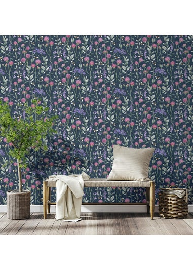 Arthouse Bumblebee Meadow Navy Wallpaper