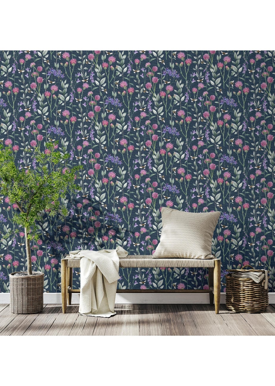 Arthouse Bumblebee Meadow Navy Wallpaper