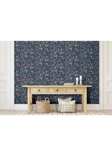 Arthouse Bumblebee Meadow Navy Wallpaper