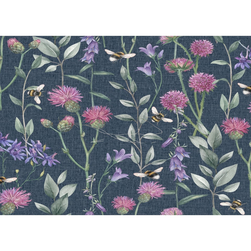 Arthouse Bumblebee Meadow Navy Wallpaper