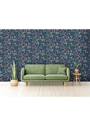 Arthouse Bumblebee Meadow Navy Wallpaper