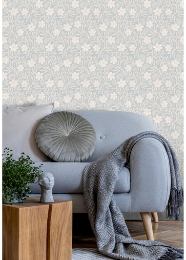 Arthouse Berry Floral Soft Blue Wallpaper