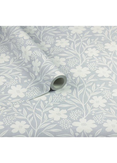 Arthouse Berry Floral Soft Blue Wallpaper