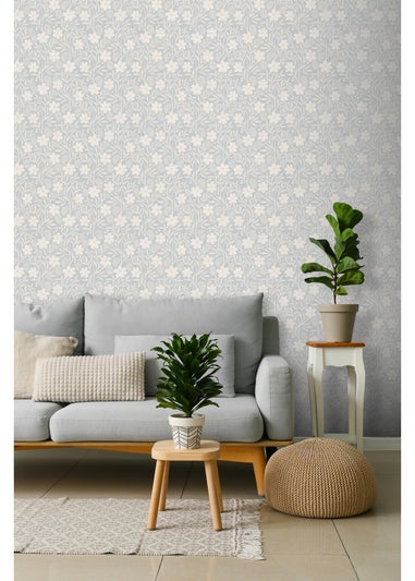 Arthouse Berry Floral Soft Blue Wallpaper