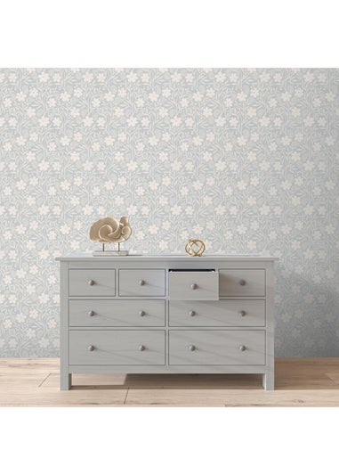 Arthouse Berry Floral Soft Blue Wallpaper