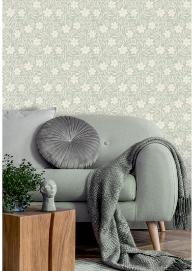 Arthouse Berry Floral Sage Wallpaper