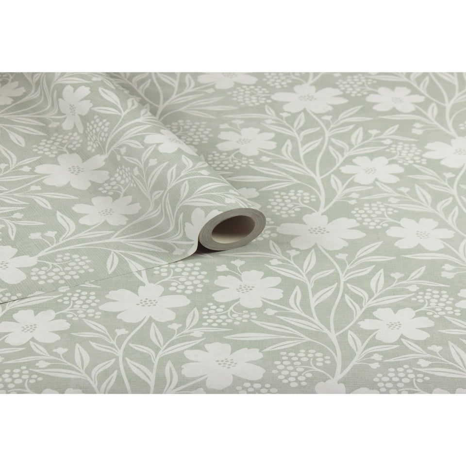 Arthouse Berry Floral Sage Wallpaper