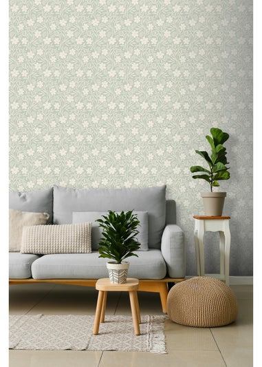 Arthouse Berry Floral Sage Wallpaper