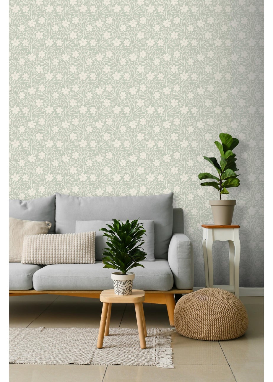 Arthouse Berry Floral Sage Wallpaper