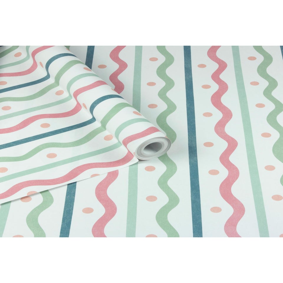 Arthouse Squiggle Stripe Pink Multi Wallpaper