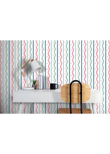 Arthouse Squiggle Stripe Pink Multi Wallpaper