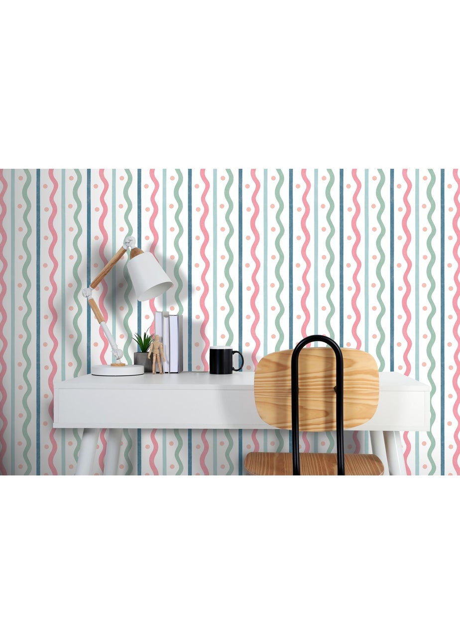 Arthouse Squiggle Stripe Pink Multi Wallpaper