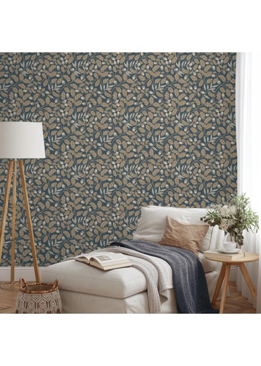 Arthouse Acorn Trail Navy Wallpaper